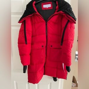 Madden Girl , Hooded Sherpa -Trim , Long Puffer Coat , Brand New, Size S , Red
